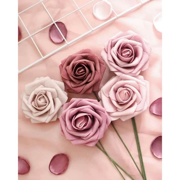 25 count | Shades of Mauve Ombre Colors Dusty Pink Roses Wedding Flowers Bouquet - Picture 3 of 4